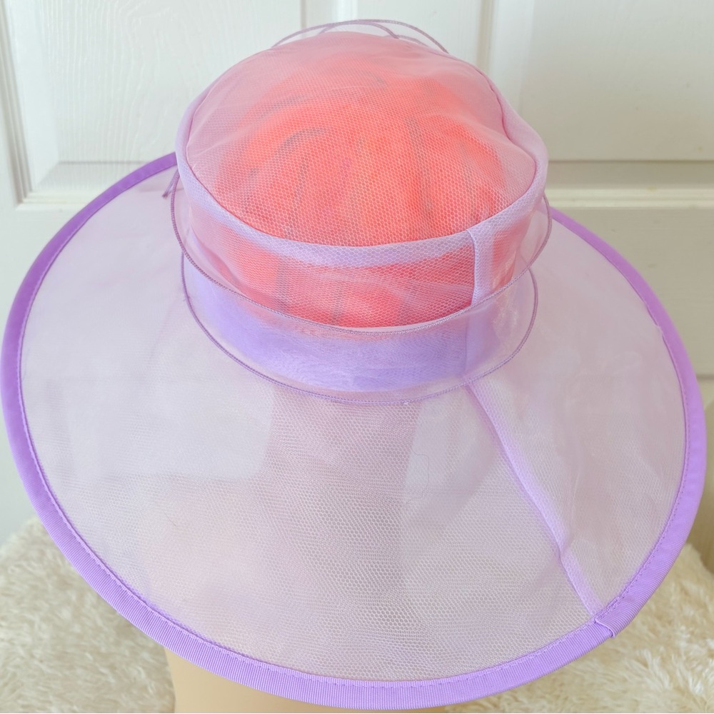 Lavender Wide Brim Church Hat with Decorative Rose - Picture 4 of 6